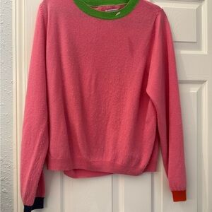 Frances Valentine Vibrant Pink Sweater with Green and Navy Details
